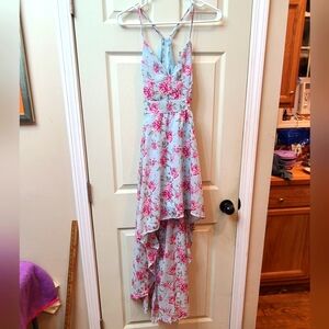 NWT Blue Floral Hi Low Hem Dress